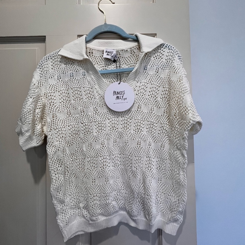 Princess Polly Cream Knit Collared Top